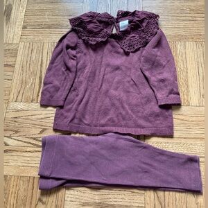 H&M Plum Lace Collar Top and Bottom Set